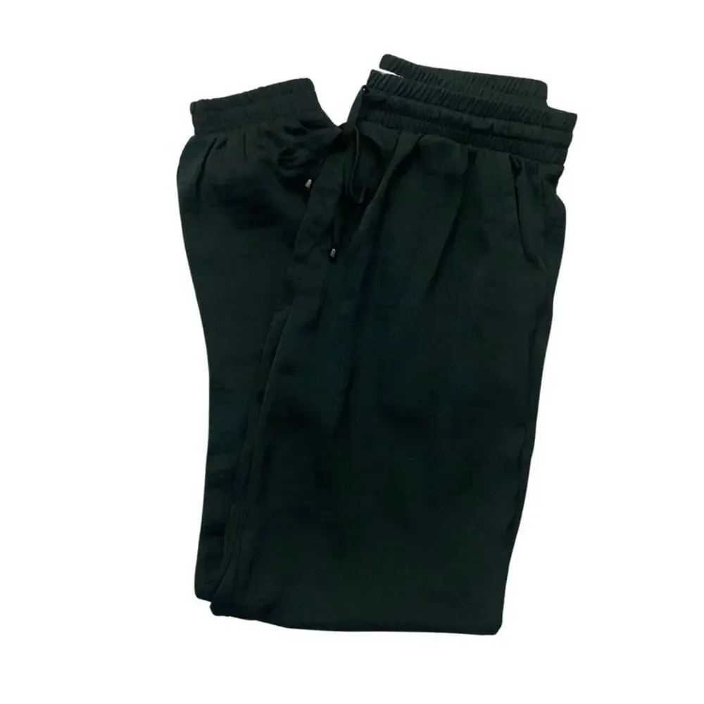Forest Green Satin Relaxed Jogger Track Pants Dressy Preppy Sporty Blokecore - Picture 8 of 9